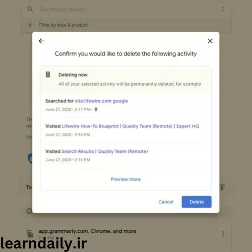 حذف برای حذف دائمی فعالیت Google شما.